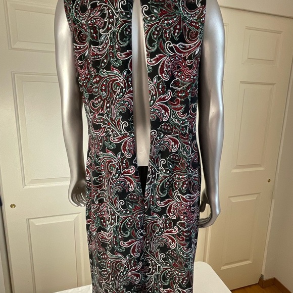 Land's End Size 10 Tank Sheath Dress Pockets Red Green Black Paisley - Picture 5 of 12